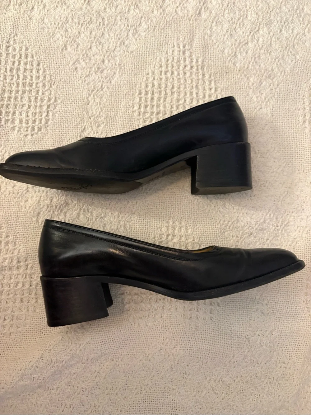 Bruno Magli Black Leather Mid Block Heel Pumps